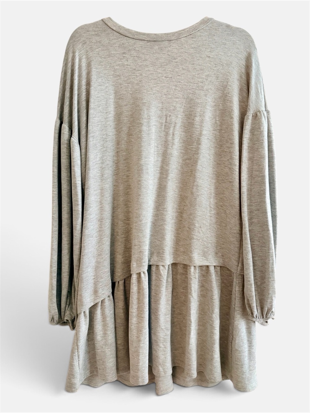 Gray Jersey Drop-Waist Ruffled Hem Tunic/ Dress with Open Back | Size Medium